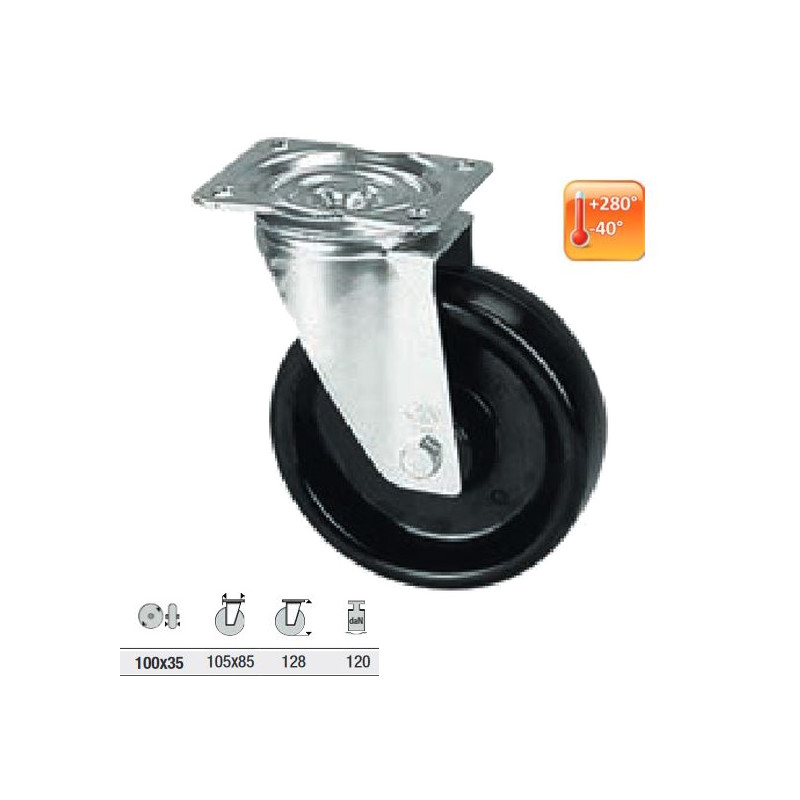 1RTB1000GL0   Ruota con struttura monolitica in resina fenolica dia 100x35 per alte temp  -40°C a +280°C con supporto girevole a