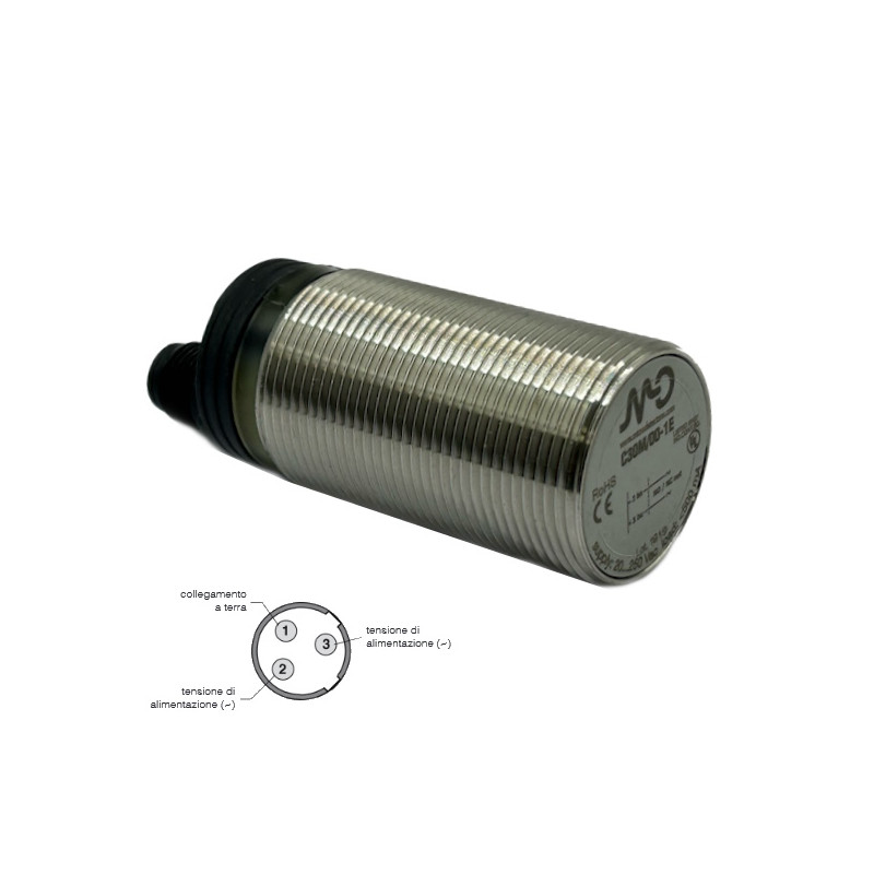 C30M/00-1E  Sensore capacitivo M30  Corpo Inox  Sn 4  16mm  Schermato 20 250V  NO  NC Conn M12  3 poli IP67