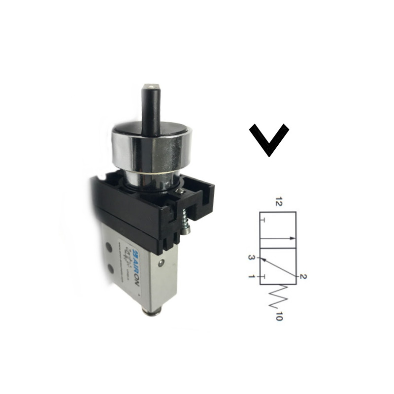 ECP1300  Selettore a leva corta  Nero 2 posizioni fisse  IP65 pneumatico 3/2vie NC Monostabile con attacchi  tubo D 4
