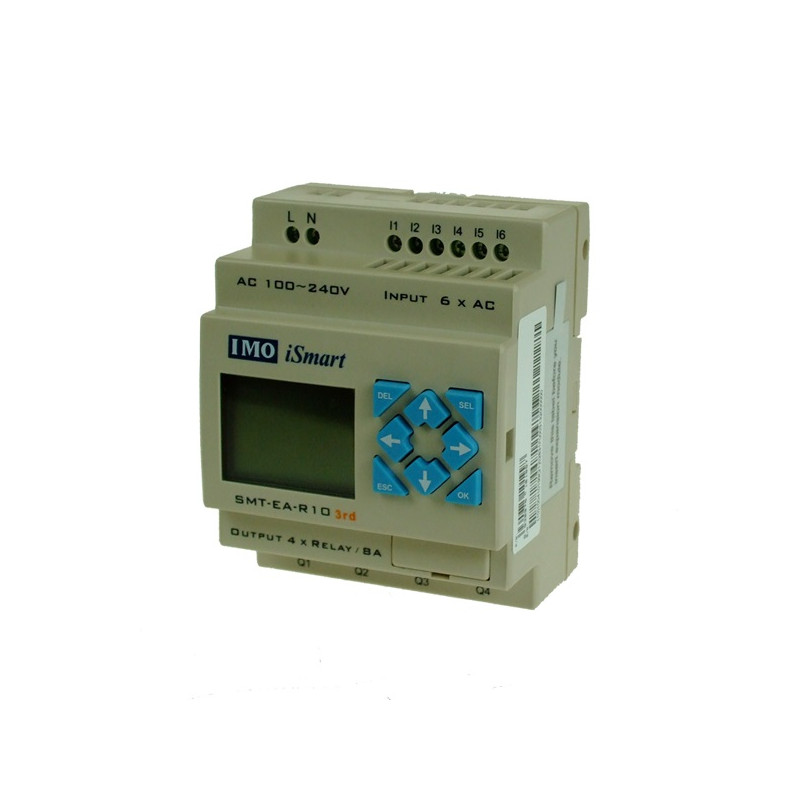 SMT-EA-R10-V3   iSmart Relè Programmabile alim 110 240Vac  HMI  6 ingressi  AC  4 uscite relè  8A  2A espandibile con schermo e 
