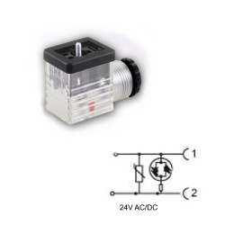 M2TS2VL1   Connettore elettrovalvola TG 22   PG9  terminali a vite  LED presenza tensione e circuito VDR protezione  24 Vac dc
