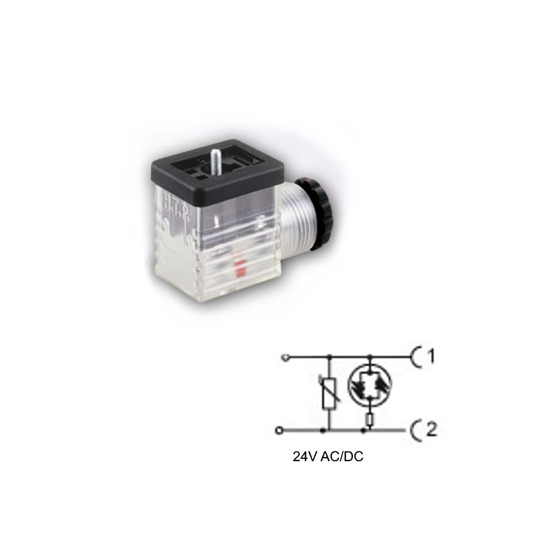 M2TS2VL1   Connettore elettrovalvola TG 22   PG9  terminali a vite  LED presenza tensione e circuito VDR protezione  24 Vac dc