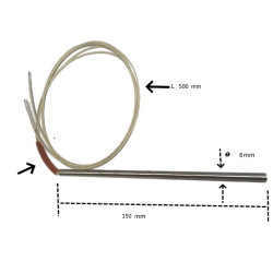 8150 Riscaldatore a cartuccia D 8mm Lungh 150 mm  110V  250W LC=500mm  cavo in fibra di vetro