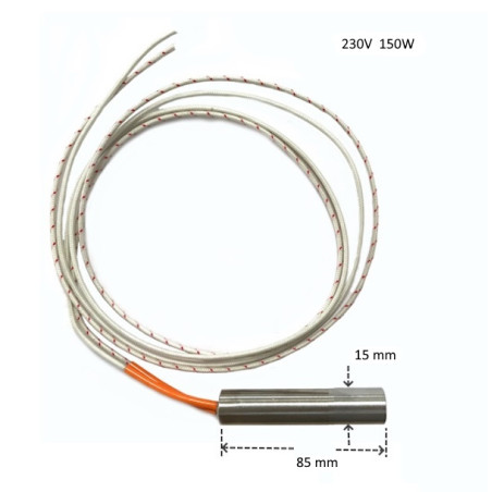 Z1585  Riscaldatore a cartuccia D 15 mm  H 85mm  150W  230 V  Lc 500mm