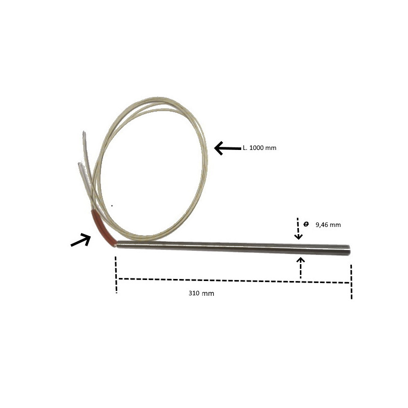 Z81038310 Riscaldatore a cartuccia  D 9,46 mm H 310 mm  350W 50V  LC 1000 mm Cavo FVT