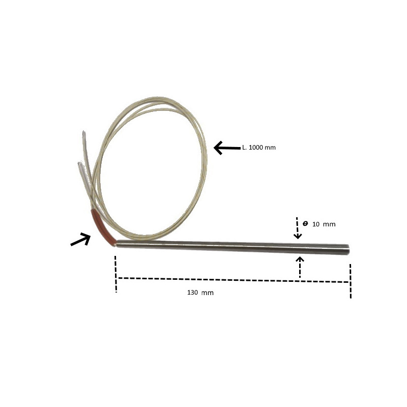 Z8110130  Riscaldatore a cartuccia D 10 mm H 130mm  230V  315W  LC 1000 mm