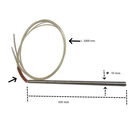 15330  Riscaldatore a candela  D15 mm  H 330mm  1000W  230V  Lc 1000 mm