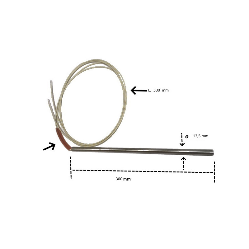 125300 Riscaldatore a cartuccia  D 12,5mm  H 300 mm  230V   700W   LC 500 mm