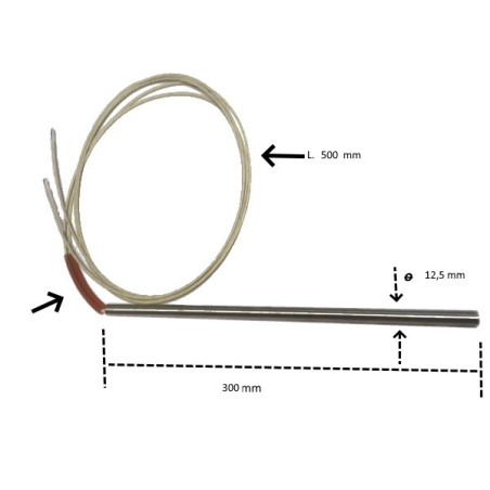 125300 Riscaldatore a cartuccia  D 12,5mm  H 300 mm  230V   700W   LC 500 mm