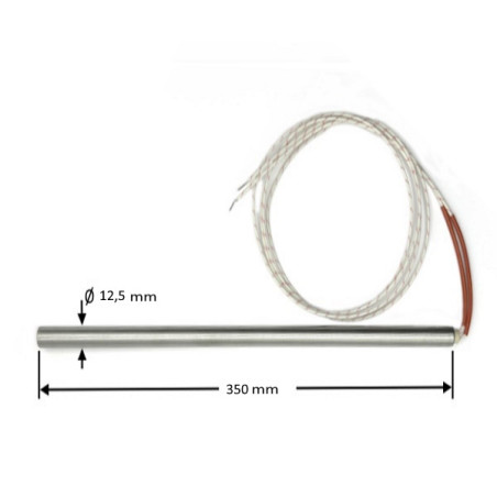 125350  Riscaldatore a cartuccia   D 12,5 mm H 350 mm  230V   400W   LC 1000 mm