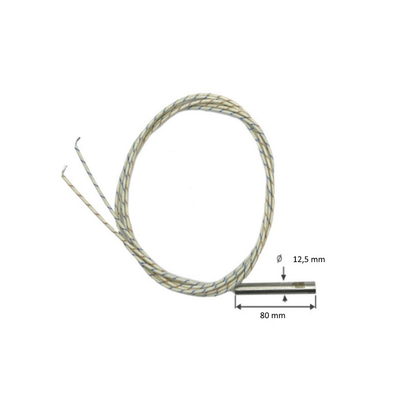 12580  Riscaldatore a cartuccia   D12,5 mm  H 80 mm  230V  500W LC 1000 mm cavi isolati fibra vetro