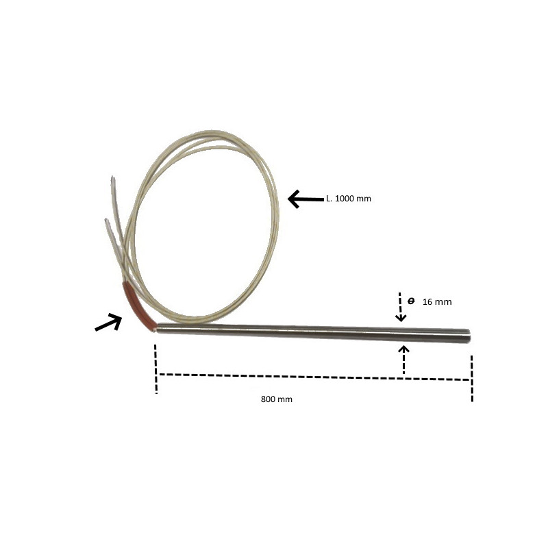 Riscaldatore a cartuccia D 16 mm H 800 mm 230V 2200W  LC 1000 mm  FVT