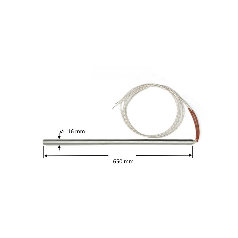 16650  Riscaldatore a cartuccia  D16 mm  H 650mm  240V 1600W  LC 500 mm