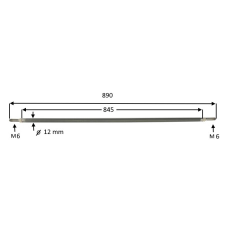 12845  Riscaldatore corazzato lineare D 12 mm H 845 mm  110V 1800W  Perni  M5