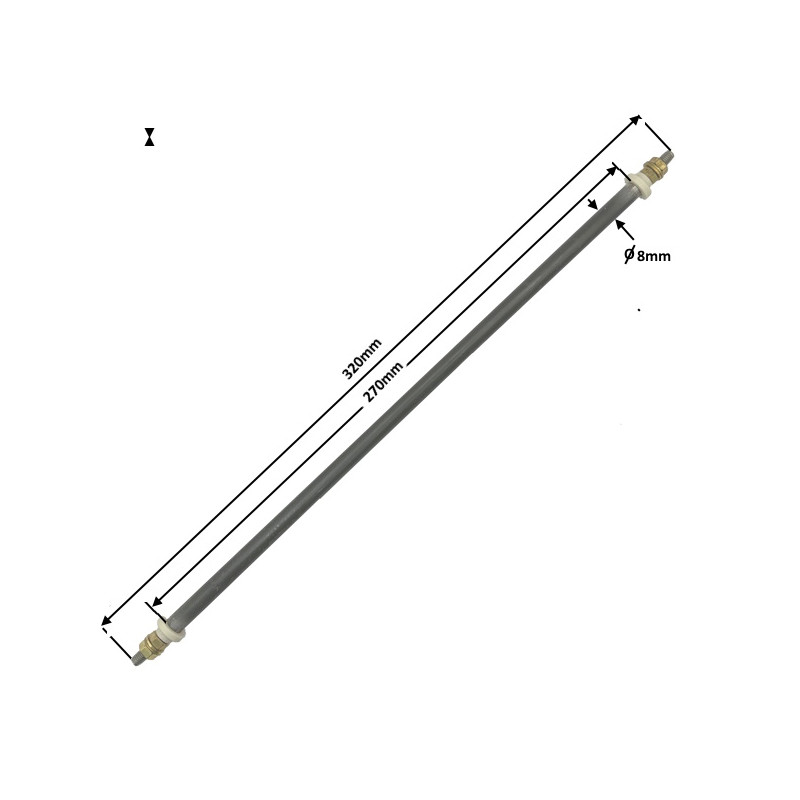 80270 Riscaldatore corazzato lineare D 8 mm  H 270 mm 15V 300W + Perni M5