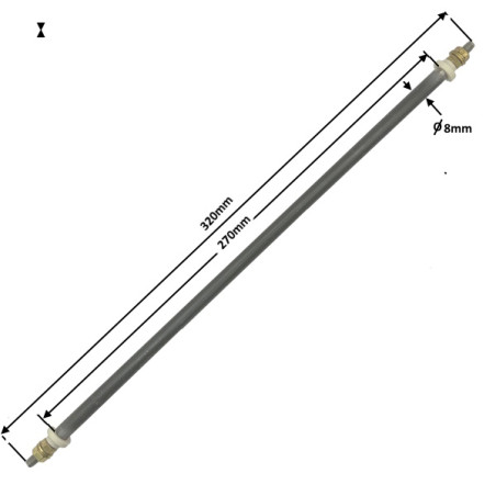 80270 Riscaldatore corazzato lineare D 8 mm  H 270 mm 15V 300W + Perni M5