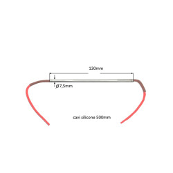 75130 Riscaldatore D 7,5 mm  H 130 mm 20V  200W con cavi  entrambi i lati  LC 500mm