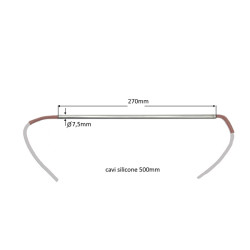 75270   Riscaldatore corazzato D 7,5 mm  H 270 mm 15V 120W con cavi  entrambi i lati  LC 500 mm silicone