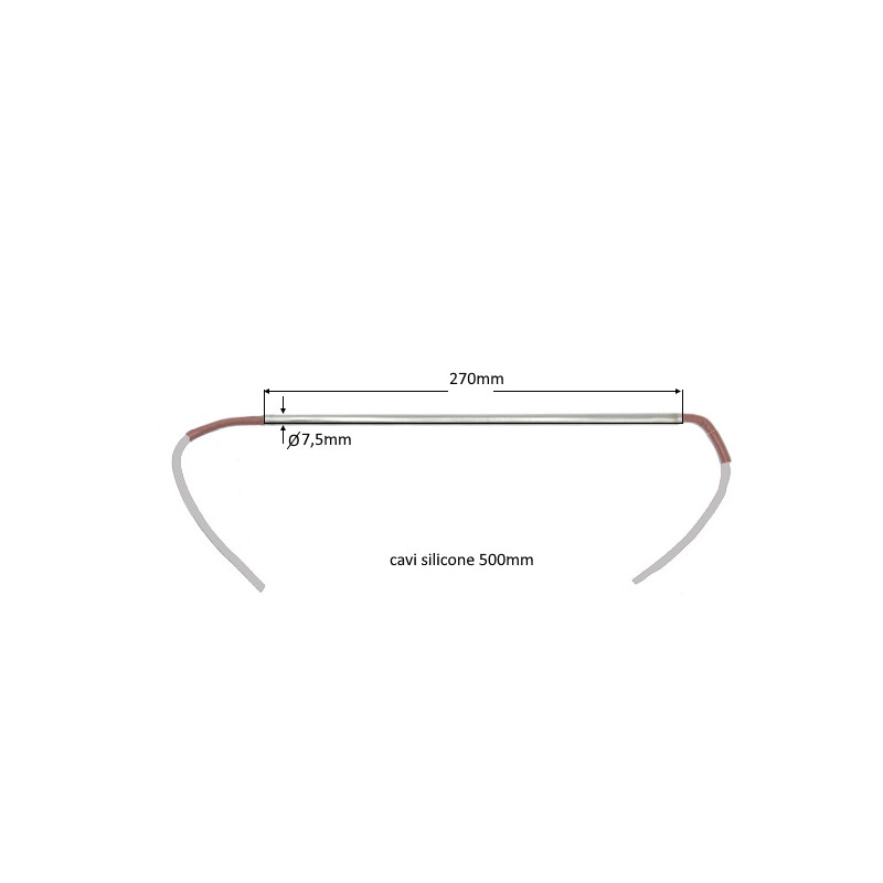 75270   Riscaldatore corazzato D 7,5 mm  H 270 mm 15V 120W con cavi  entrambi i lati  LC 500 mm silicone