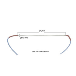 75270  Riscaldatore D 7,5 mm  H 270 mm 15V 200W con cavi isolati entrambi i lati  LC 500 mm