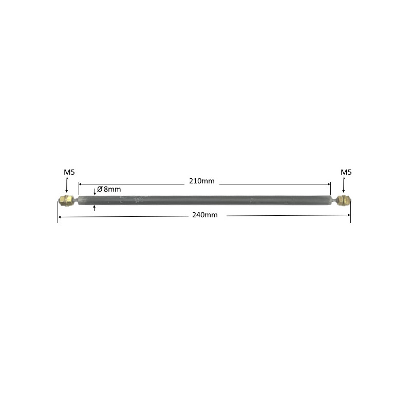 80210  Riscaldatore  corazzato lineare D 8 mm  H 210 mm 15V 250W   Perni maggiorati M5 entrambi i lati
