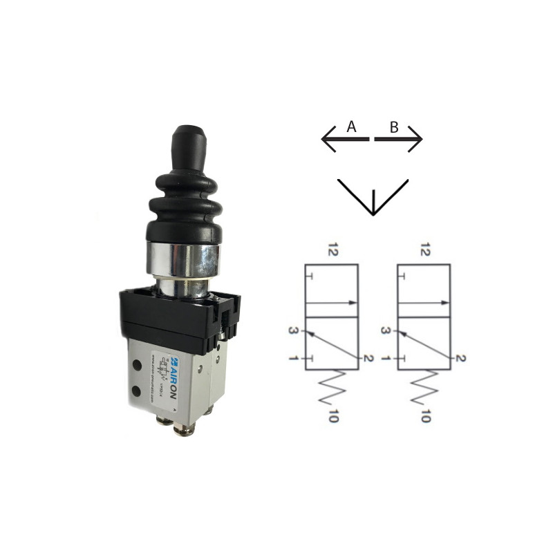 ECP1542  Joystick 2 posiz  A B mantenute serie metallo H 48 mm  IP65 pneumatico 3/2 vie  NC  attacchi  tubo D 4
