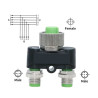 Ripartitore  M12 a T con codifica A  5 pin  maschio maschio femmina