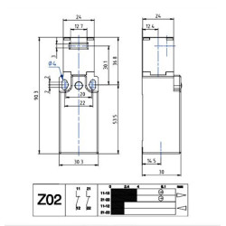 SP3K10Z02  Finecorsa di sicurezza ad azionatore separato  Testina regolabile  90°  Contatti a scatto  2NC doppio isolamento e ap