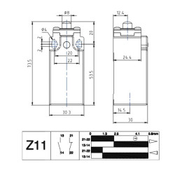 AP1T11Z11  Finecorsa Pistoncino in acciaio  corpo 30mm  corpo tecnopolimero  IP65  Pg 13,5