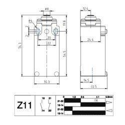 AM1T14Z11  Finecorsa in alluminio Pistoncino in acciaio con cuffia antipolvere  corpo 30mm  PG13,5 IP66