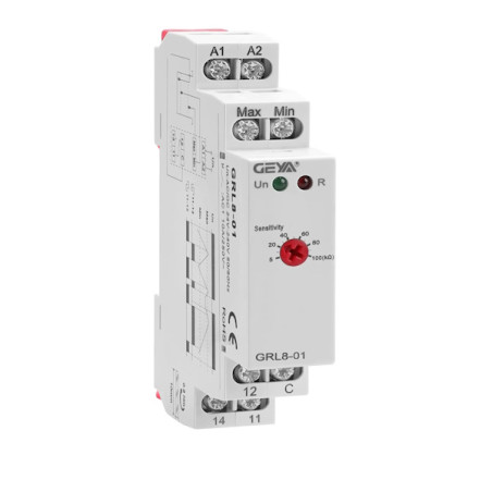 GRL8-01  Relè di monitoraggio del livello del fluido  Regolazione della sensibilità  24  240 Vac dc