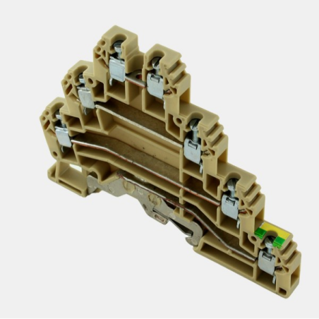 ERT3E BEIGE  Morsetto a vite 2,5 mm²  300V  24A  triplo piano con terra  beige