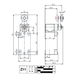 BM1M41Z11  Finecorsa alluminio Leva con rotella in nylon  22mm  Contatti a scatto  1NO  1NC  doppio isolamento e apertura positi