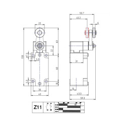 BM5E41Z11  Finecorsa alluminio a leva con rotella nylon 22mm  Contatti a scatto  1NO  1NC  doppio isolamento e apertura positiva