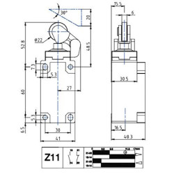BP1H31Z11  Finecorsa a leva unidirezionale con rotella  nylon 22mm Contatti a scatto  1NO + 1NC doppio isolamento e apertura pos