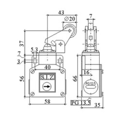 1403  Finecorsa in metallo leva con rotella laterale Contatto 1NO 1NC  PG13,5  IP65