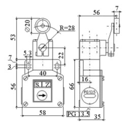 1408   Finecorsa in metallo leva con rotella laterale Contatto 1NO 1NC  PG13,5  IP65