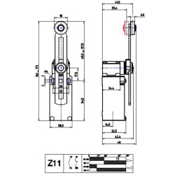 AM1F53Z11  Finecorsa in alluminio  Leva regolabile con rotella in acciaio contatti a scatto  1NO  1NC doppio isolamento e apertu