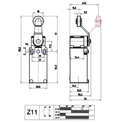AM1F46Z11  Finecorsa in alluminio  Leva angolare con rotella in acciaio Contatti a scatto  1NO  1NC  doppio isolamento e apertur