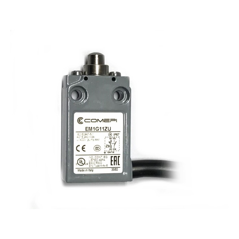 EM1G11ZU  Finecorsa con Pistoncino metallo NO+ NC con uscita cavo 90° 1mtl  IP67