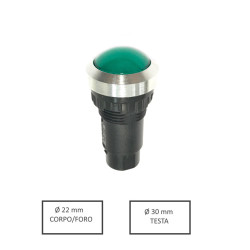 HD22M301GG024  Indicatore con riflettente cromato Led Verde 24 Vac dc  Foro 22mm   testa sferica 30mm