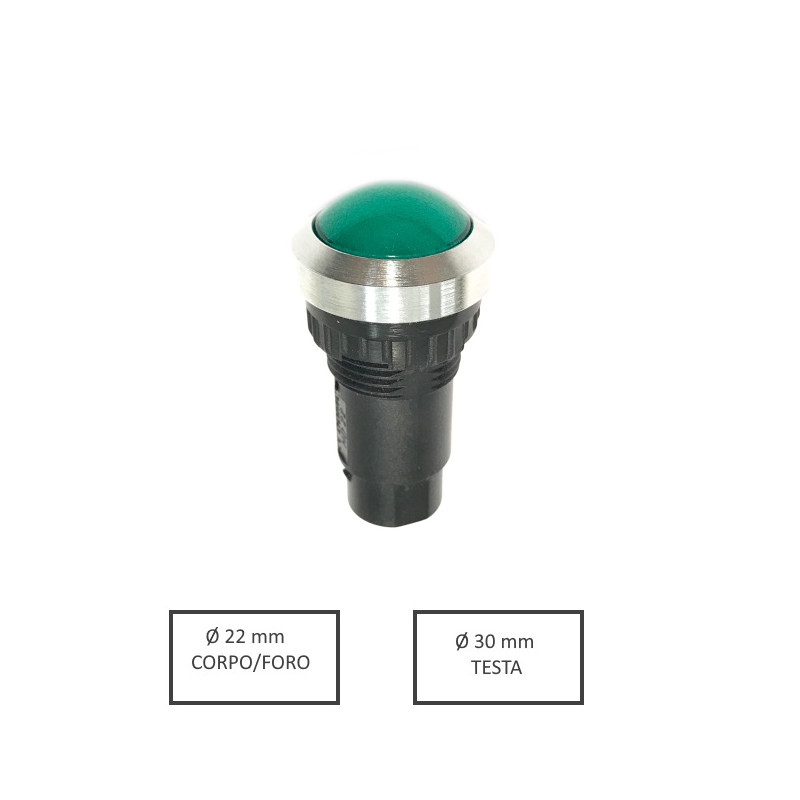 HD22M301GG024  Indicatore con riflettente cromato Led Verde 24 Vac dc  Foro 22mm   testa sferica 30mm