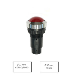 HD22M301RR024  Indicatore con riflettente cromato Led rosso 24 Vac dc  Foro 22mm   testa sferica 30mm