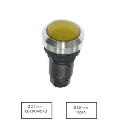 HD22M301YY024  Indicatore con riflettente cromato  Led Giallo 24 Vac dc  Foro 22mm   testa sferica 30mm