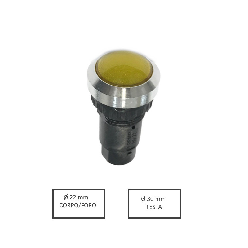 HD22M301YY024  Indicatore con riflettente cromato  Led Giallo 24 Vac dc  Foro 22mm   testa sferica 30mm