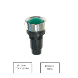 HD22M302GG024  Indicatore con riflettente cromato Led Verde 24 Vac dc   Foro 22mm   testa sferica 30mm