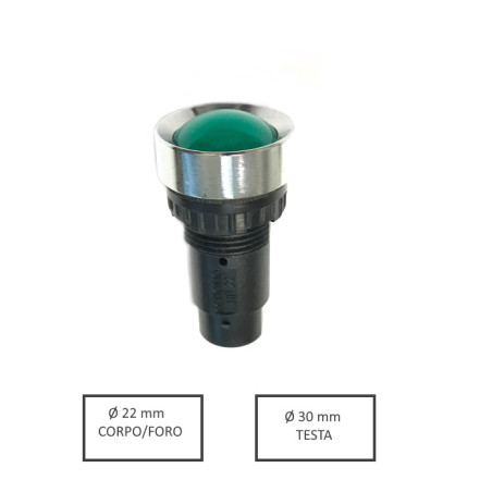 HD22M302GG024  Indicatore con riflettente cromato Led Verde 24 Vac dc   Foro 22mm   testa sferica 30mm