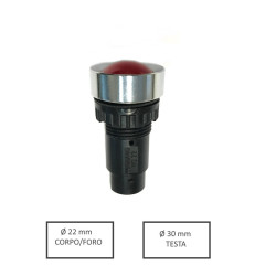 HD22M302RR024  Indicatore con riflettente cromato Led rosso 24 Vac dc  Foro 22mm   testa sferica 30mm