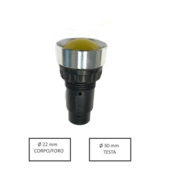HD22M302YY024  Indicatore con riflettente cromato Led Giallo 24 Vac dc  Foro 22mm   testa sferica 30mm
