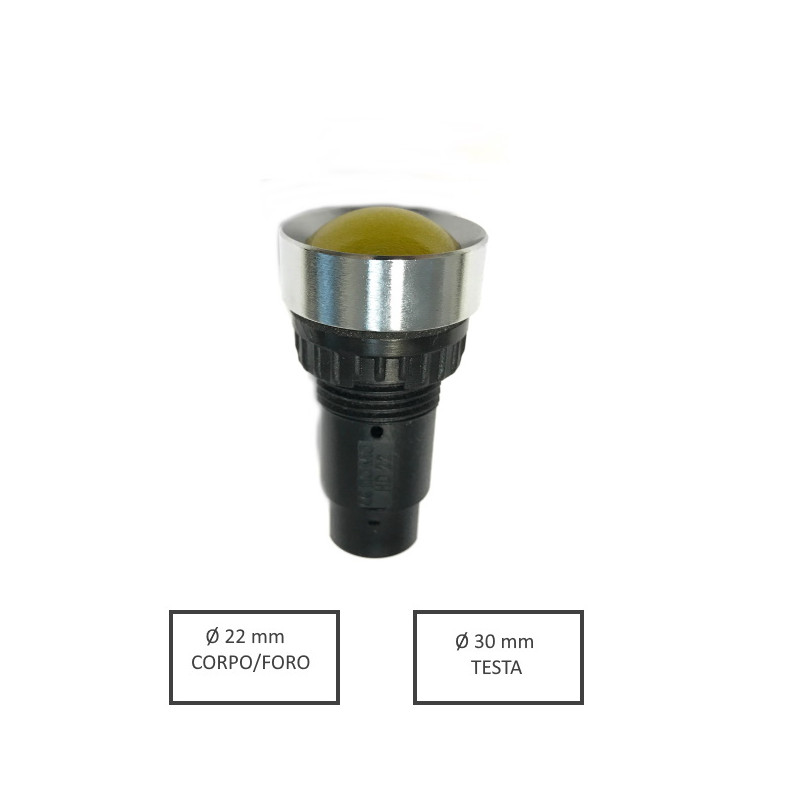 HD22M302YY024  Indicatore con riflettente cromato Led Giallo 24 Vac dc  Foro 22mm   testa sferica 30mm